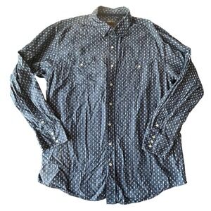 Roper Western Pearl Snap Shirt Mens 3XL Blue Geometric Cowboy Rodeo Ranch Casual